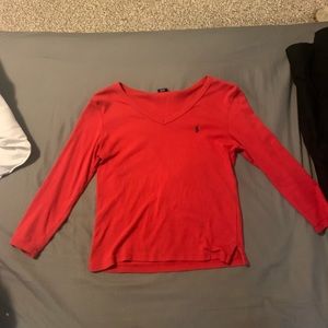 Red Women’s Ralph Lauren Sport Long Sleeve V-Neck!